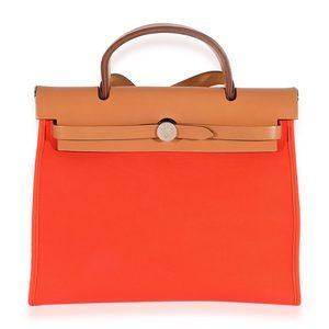 Hermès Orange Toile & Natural Vache Hunter Herbag Zip 31 PHW